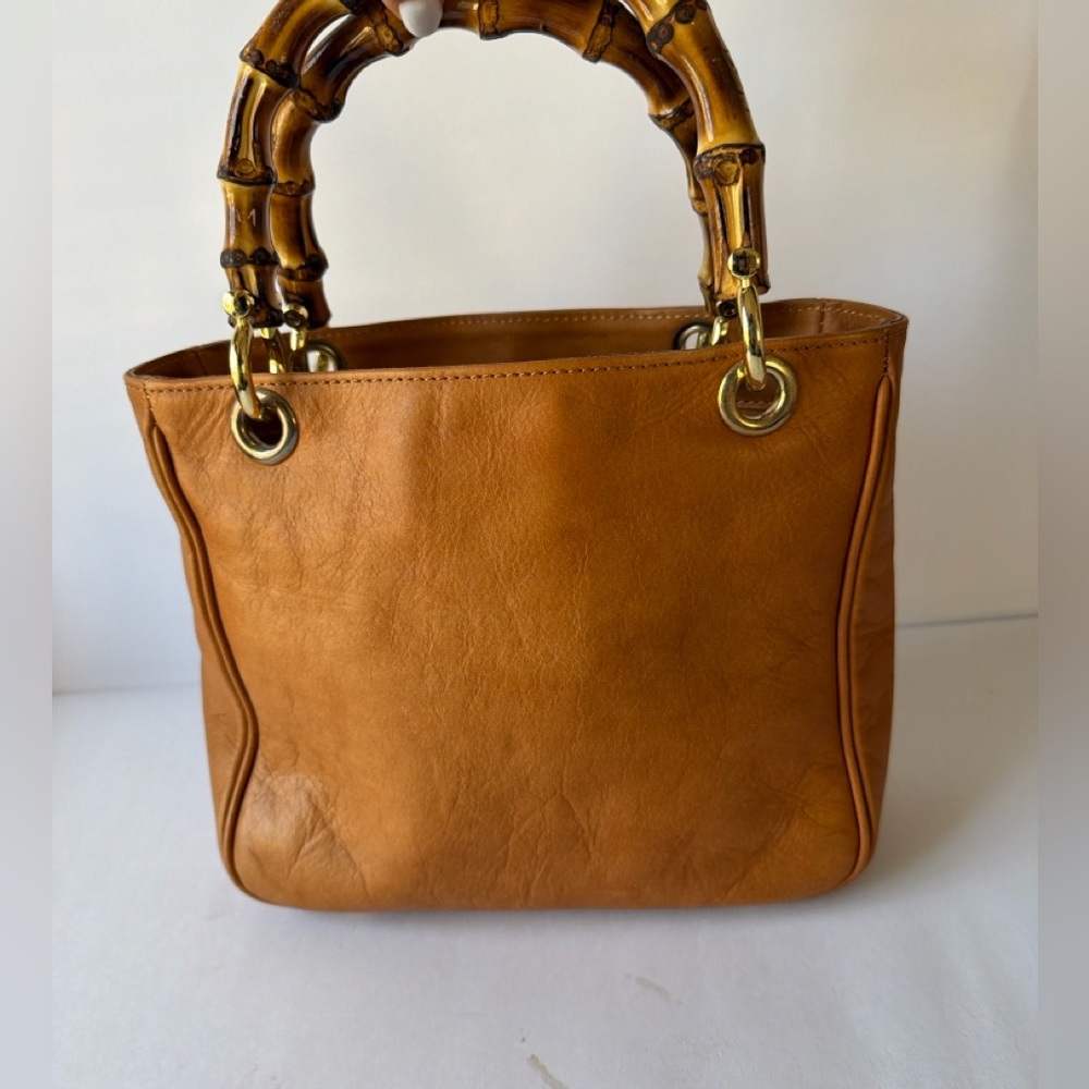 Mark & Graham Tan Leather Mini Tote with Bamboo Handles - Picture 12 of 12